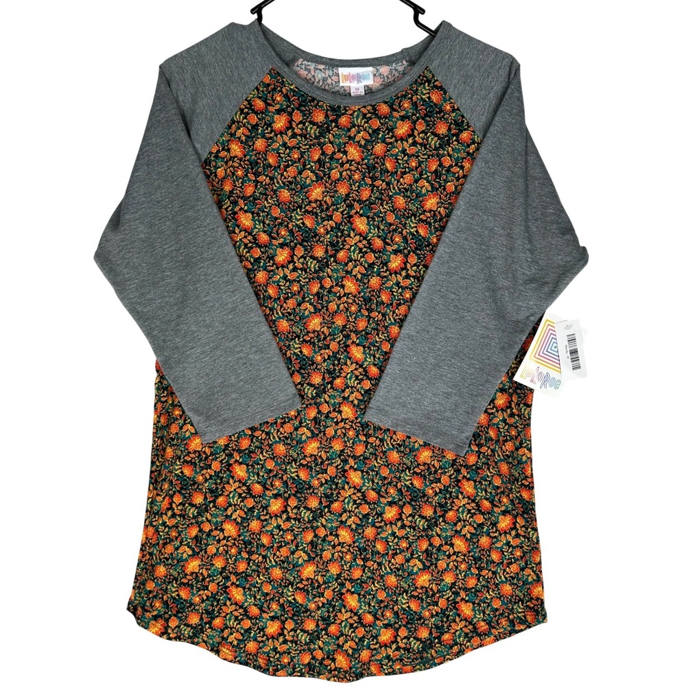LulaRoe Randy Baseball Style Tee Floral Print w/Gray 3/4 Sleeves Women's Med NWT